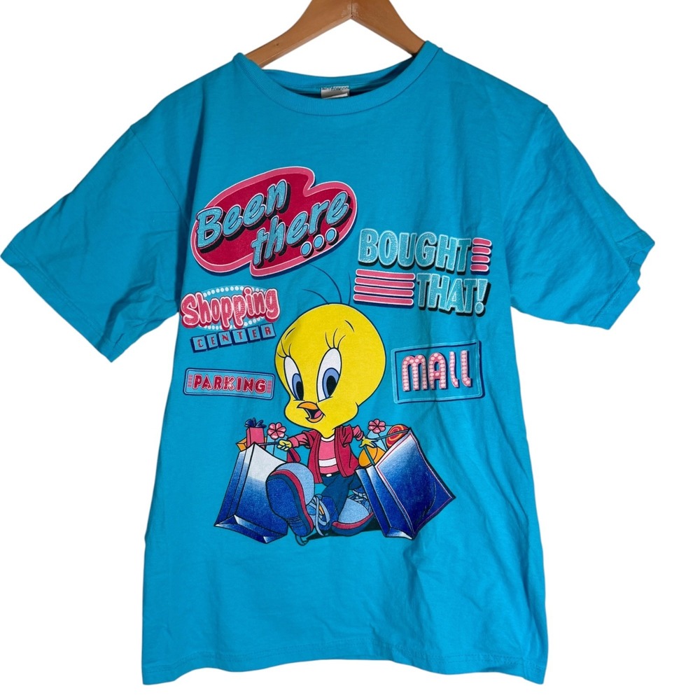 Vintage Looney Tunes 90's Women's Tweety Shopping Mall T Shirt Blue Medium